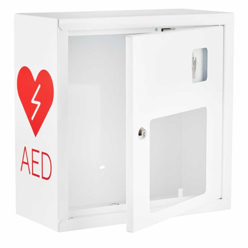 szafka aed, szafka na defibrylator, szafka do przechowywania defibrylatora, szafka z alarmem dźwiękowym,szafka na aed